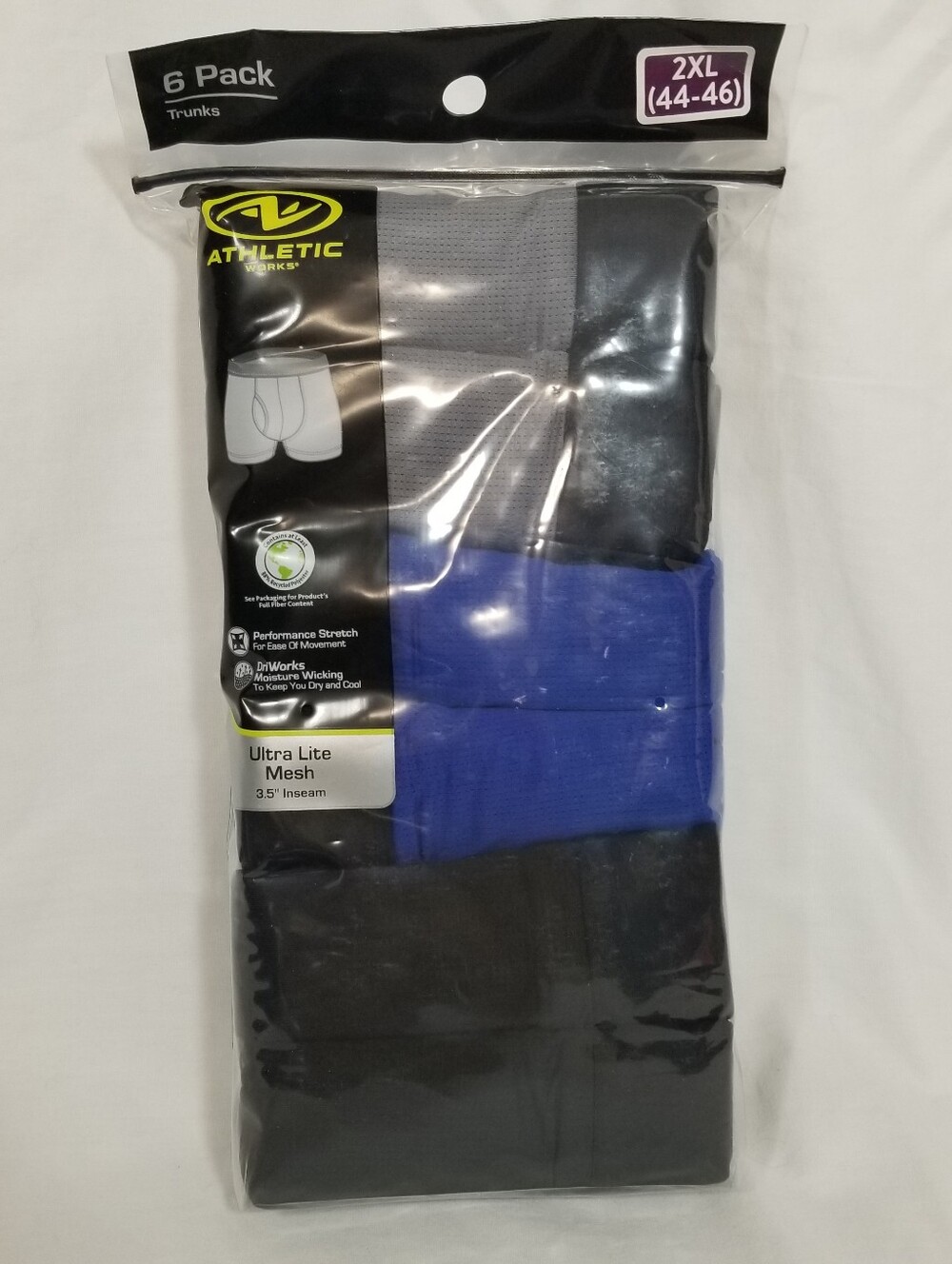 Athletic Works Mens Ultra Lite Mesh 3.5" Trunks Pack of 6 Size 2XL (44-46) New
